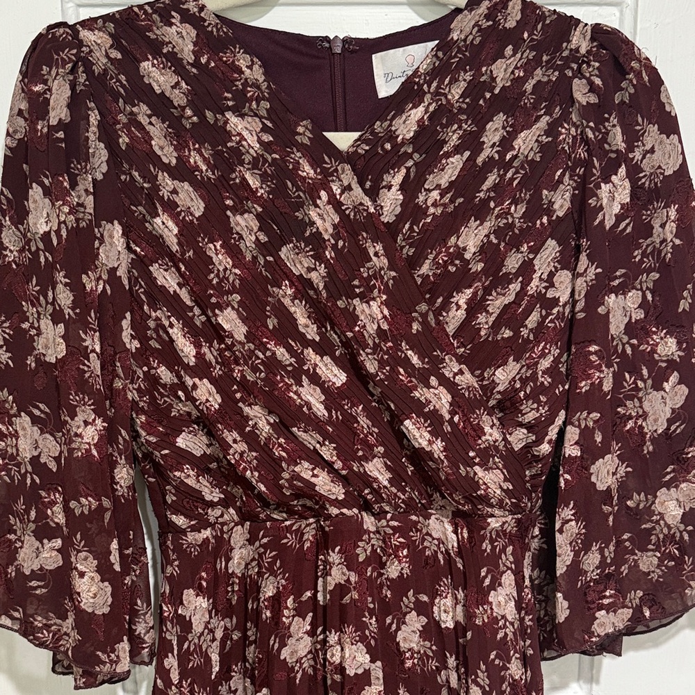 Dainty Jewells Burgundy Floral Long Sleeve Dress - Picture 3 of 5